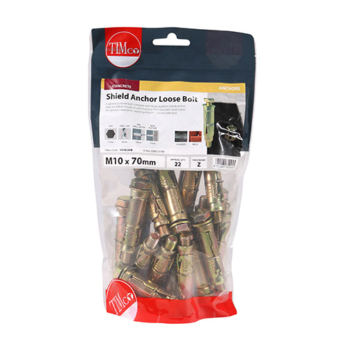 Timco Shield Anchor Loose Bolts - Yellow M10:10L (M10 x 70) - 22 Pieces