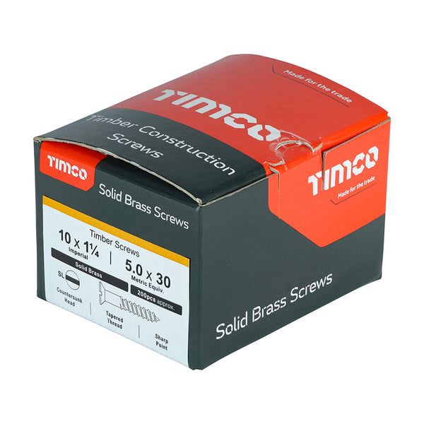 Timco Solid Brass Timber Screws - SLOT - Countersunk 10 x 1 1/4 - 200 Pieces