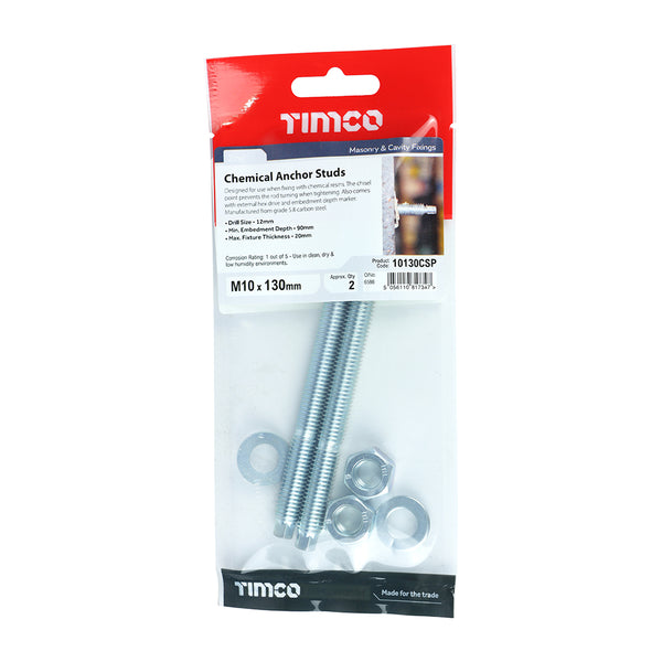 Timco Chemical Anchor Studs - Zinc M10 x 130