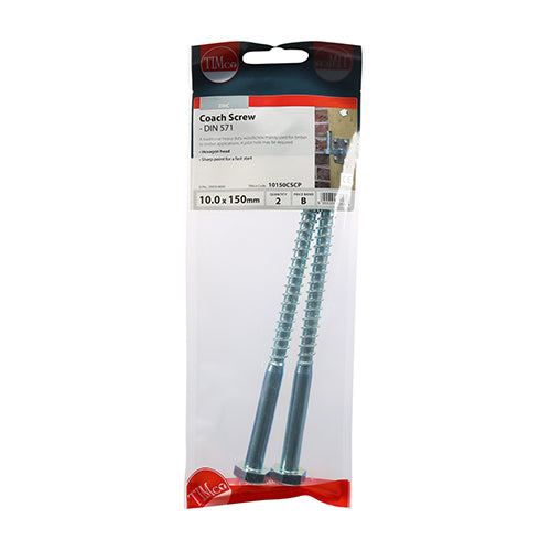 Timco Coach Screws - Hex - Zinc 10.0 x 150