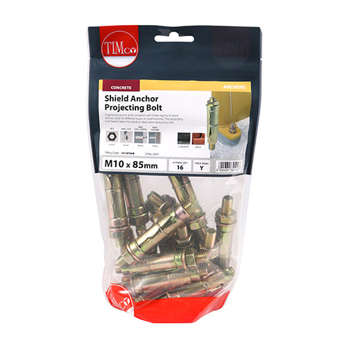 Timco Shield Anchor Projecting Bolts - Yellow M10:15P (M10 x 85) - 16 Pieces