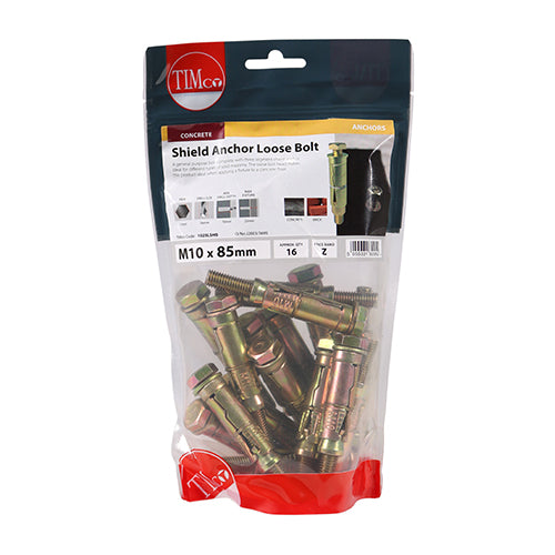 Timco Shield Anchor Loose Bolts - Yellow M10:25L (M10 x 85) - 16 Pieces