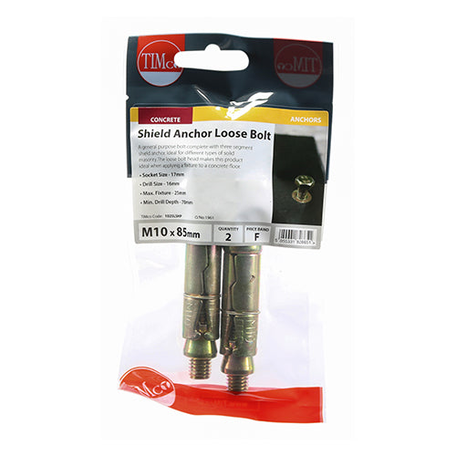 Timco Shield Anchor Loose Bolts - Yellow M10:25L (M10 x 85)