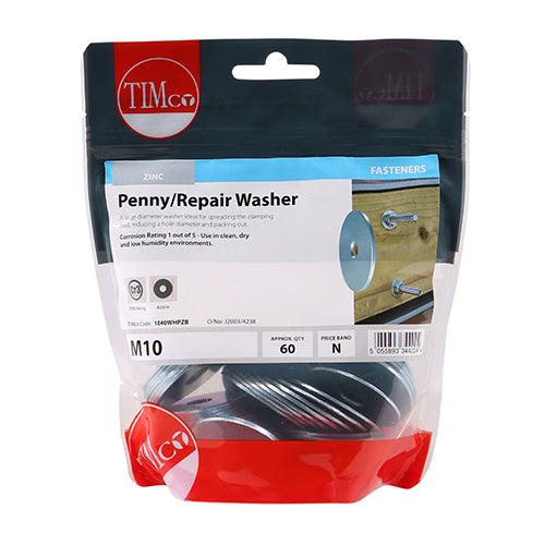 Timco Penny / Repair Washers - Zinc M10 x 40 - 60 Pieces