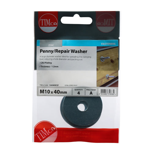 Timco Penny / Repair Washers - Zinc M10 x 40 - 4 Pieces