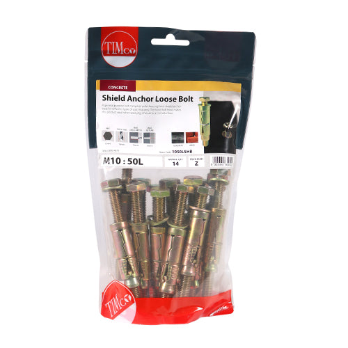 Timco Shield Anchor Loose Bolts - Yellow M10:50L (M10 x 110) - 14 Pieces