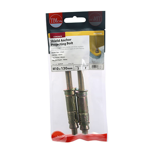 Timco Shield Anchor Projecting Bolts - Yellow M10:60P (M10 x 130)