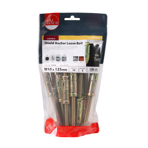 Timco Shield Anchor Loose Bolts - Yellow M10:75L (M10 x 135) - 14 Pieces