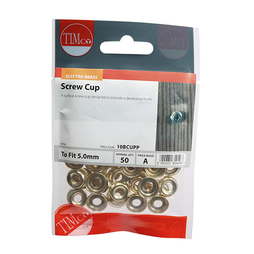 Timco Screw Cups - Electro Brass To fit 10 Gauge Screws - 50 Pieces