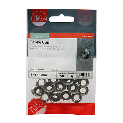 Timco Screw Cups - Nickel To fit 10 Gauge Screws - 50 Pieces