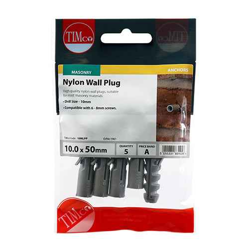 Timco Nylon Plugs 10.0 x 50 - 5 Pieces