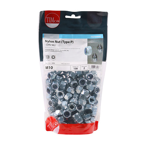 Timco Nylon Nuts - Type P - Zinc M10 - 130 Pieces