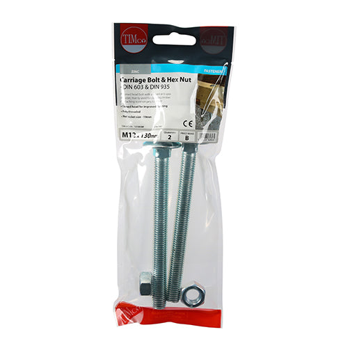 Timco Carriage Bolts & Hex Nuts - Zinc M12 x 130