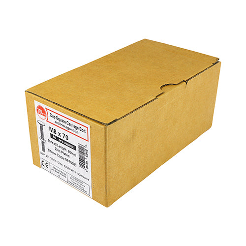 Timco Carriage Bolts & Hex Nuts - Zinc M12 x 200 - 10 Pieces