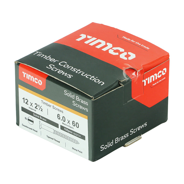 Timco Solid Brass Timber Screws - SLOT - Countersunk 12 x 2 1/2 - 100 Pieces