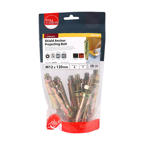 Timco Shield Anchor Projecting Bolts - Yellow M12:30P (M12 x 120) - 8 Pieces