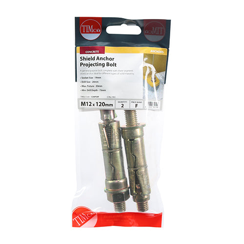 Timco Shield Anchor Projecting Bolts - Yellow M12:30P (M12 x 120)