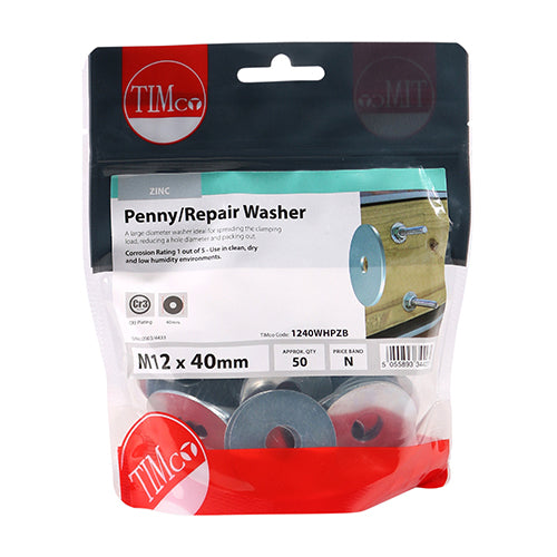 Timco Penny / Repair Washers - Zinc M12 x 40 - 50 Pieces