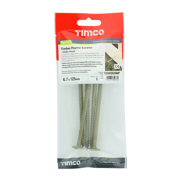 Timco Timber Screws - TX - Wafer - Exterior - Green 6.7 x 125 - 5 Pieces