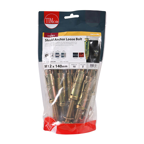 Timco Shield Anchor Loose Bolts - Yellow M12:60L (M12 x 120) - 10 Pieces