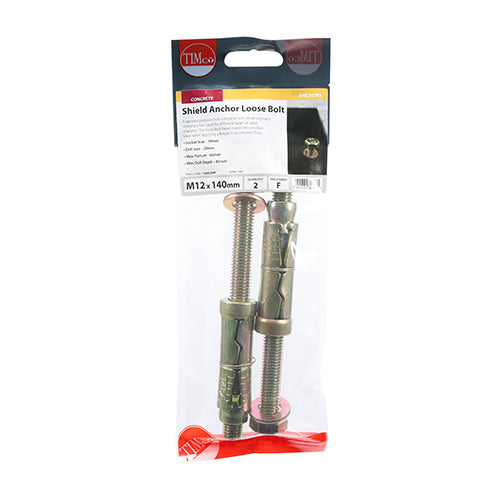 Timco Shield Anchor Loose Bolts - Yellow M12:60L (M12 x 140)