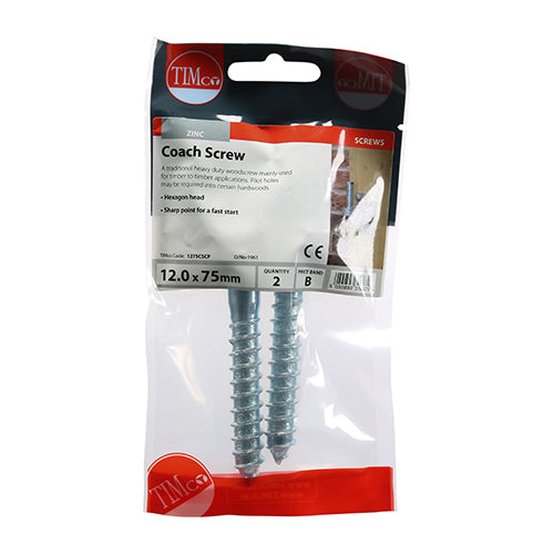 Timco Coach Screws - Hex - Zinc 12.0 x 75