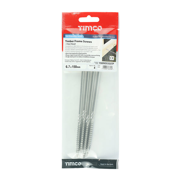 Timco Timber Screws - Hex - Stainless Steel 6.7 x 150 - 4 Pieces