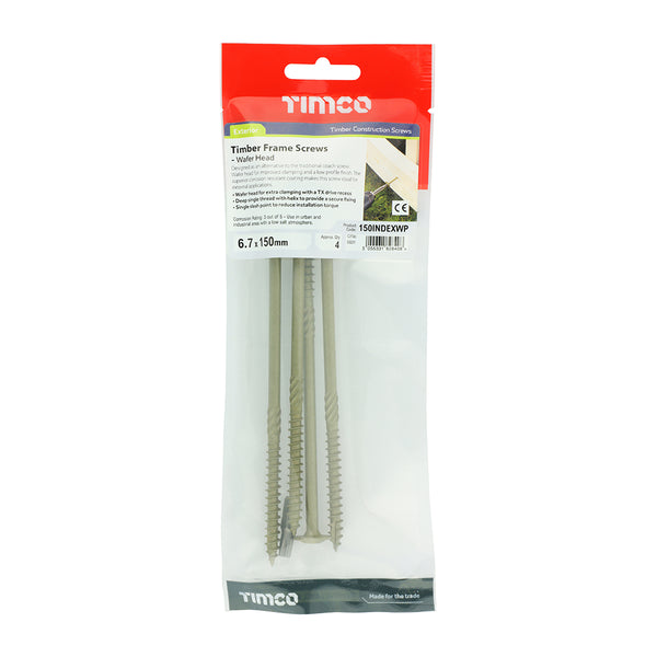 Timco Timber Screws - TX - Wafer - Exterior - Green 6.7 x 150 - 4 Pieces