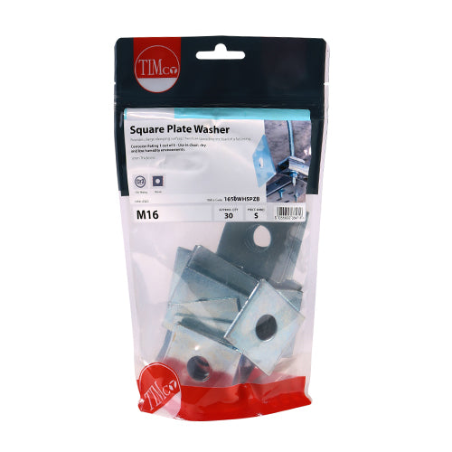 Timco Square Plate Washers - Zinc M16 x 50 x 50 x 3 - 30 Pieces