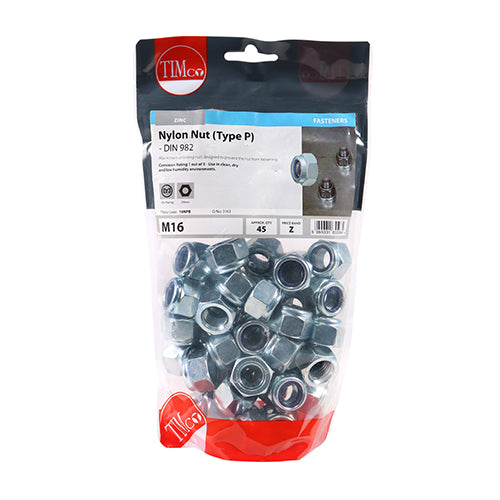 Timco Nylon Nuts - Type P - Zinc M16 - 45 Pieces