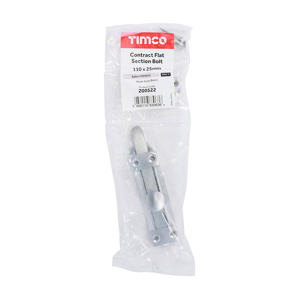 Timco Contract Flat Section Bolt - Satin Chrome 110 x 25mm