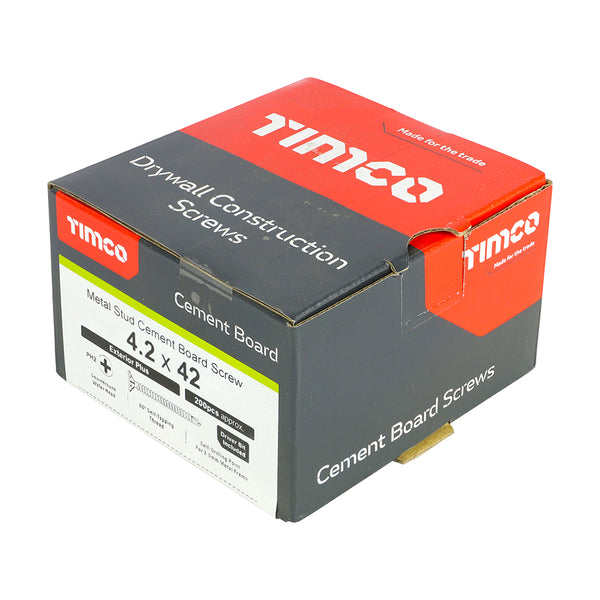 Timco Drywall Construction Timber Stud Cement Board Screws - PH - Countersunk Wafer - Self-Drilling - Exterior - Silver Organic 4.2 x 42 - 200 Pieces