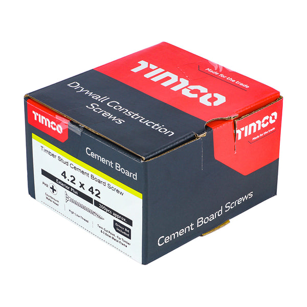 Timco Drywall Construction Timber Stud Cement Board Screws - PH - Countersunk Wafer - Twin-Cut - Exterior - Silver Organic 4.2 x 42 - 200 Pieces