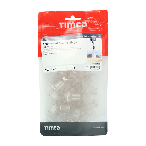 Timco Spacers - For Corrugated Sheet Fixings - Clear 15.0 x 19 - 50 Pieces