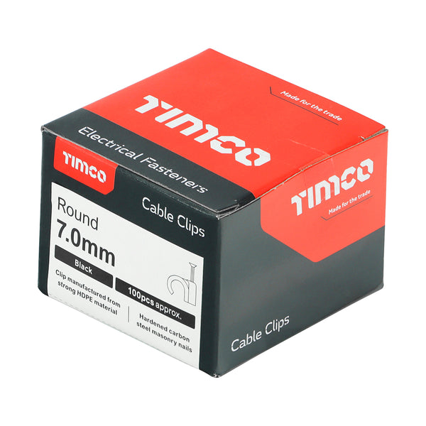 Timco Round Cable Clips - Black To fit 7.0mm - 100 Pieces