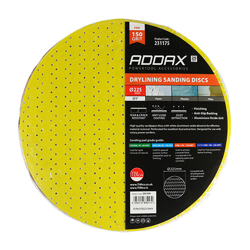 Timco Drylining Sanding Discs - 150 Grit - Yellow 225mm - 25 Pieces