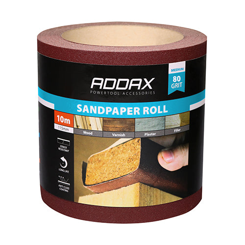 Timco Sandpaper Roll - 80 Grit - Red 115mm x 10m