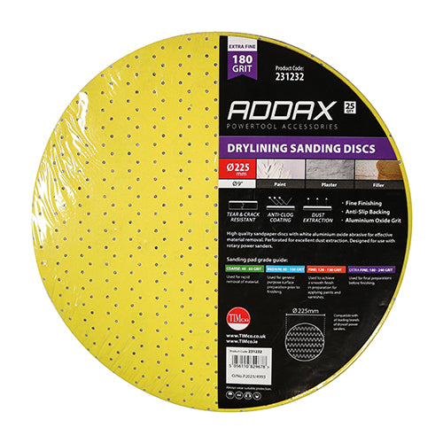 Timco Drylining Sanding Discs - 180 Grit - Yellow 225mm - 25 Pieces