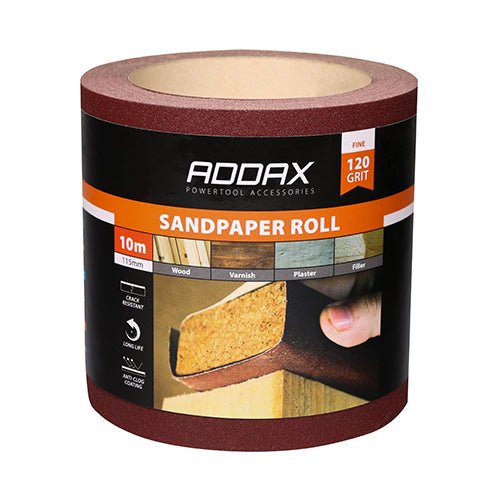 Timco Sandpaper Roll - 120 Grit - Red 115mm x 10m