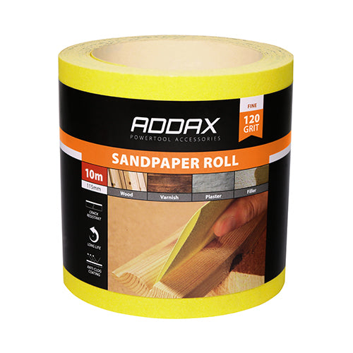 Timco Sandpaper Roll - 120 Grit - Yellow 115mm x 10m