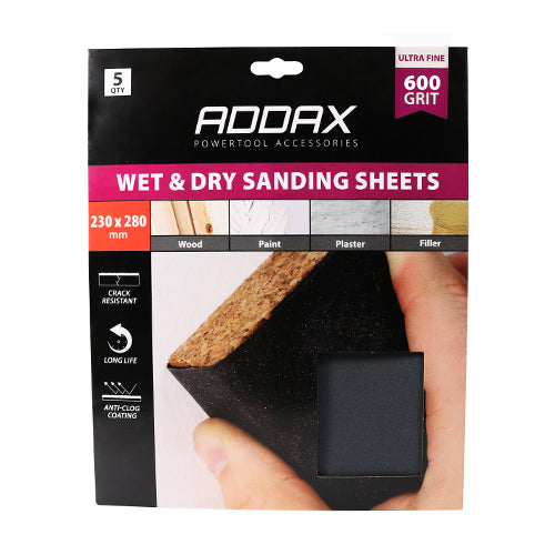 Timco Wet & Dry Sanding Sheets - 600 Grit - Black 230 x 280mm - 5 Pieces