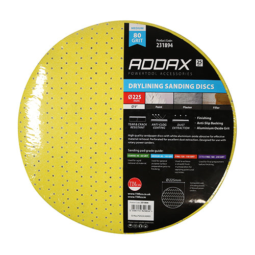 Timco Drylining Sanding Discs - 80 Grit - Yellow 225mm - 25 Pieces