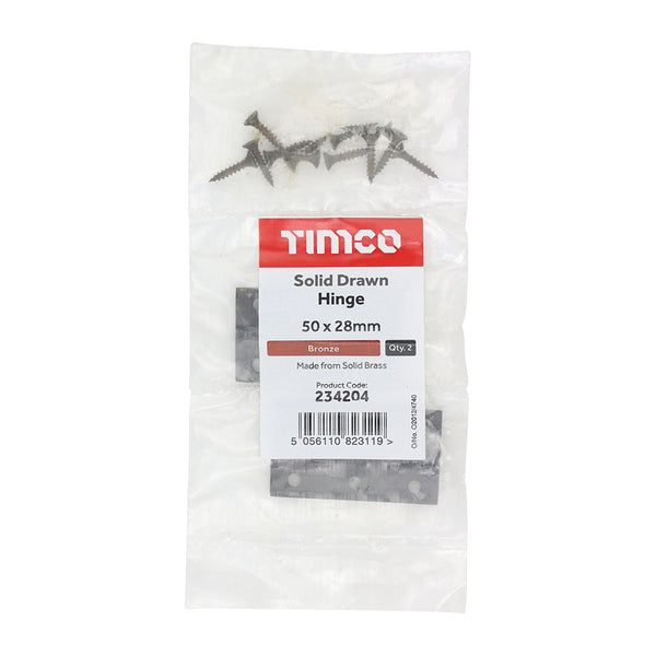 Timco Solid Drawn Hinge - Solid Brass - Bronze 50 x 28