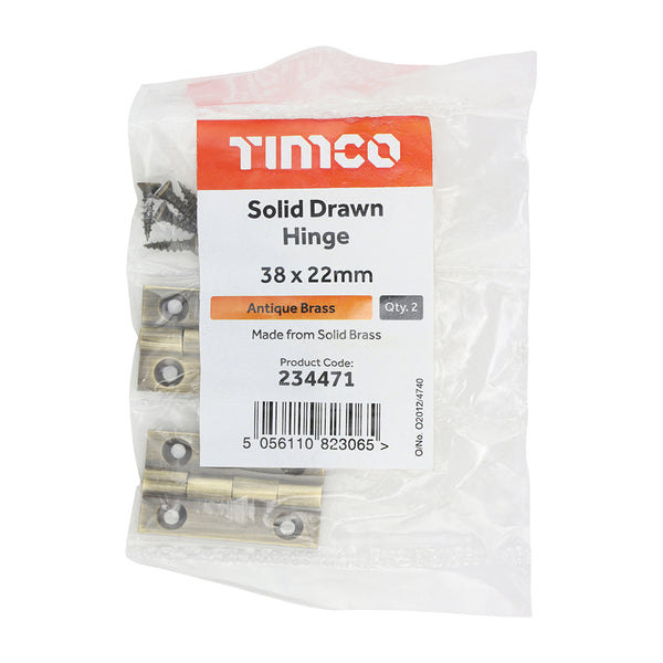 Timco Solid Drawn Hinge - Solid Brass - Antique Brass 38 x 22