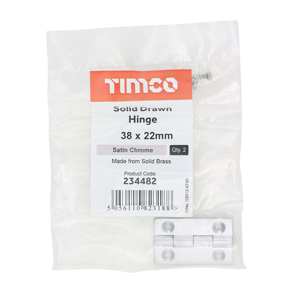 Timco Solid Drawn Hinge - Solid Brass - Satin Chrome 38 x 22