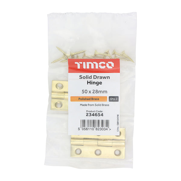 Timco Solid Drawn Hinge - Solid Brass - Polished Brass 50 x 28