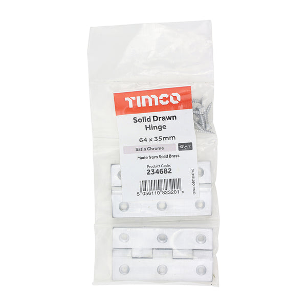 Timco Solid Drawn Hinge - Solid Brass - Satin Chrome 64 x 35