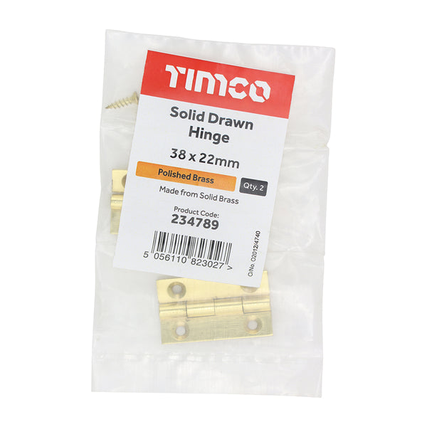 Timco Solid Drawn Hinge - Solid Brass - Polished Brass 38 x 22