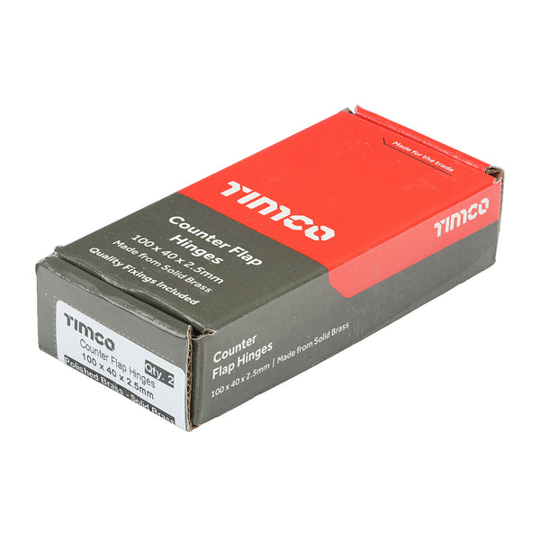 Timco Counter Flap Hinges - Solid Brass - Polished Brass 100 x 40