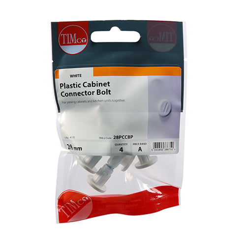 Timco Plastic Cabinet Connector Bolts - White 28mm - 4 Pieces